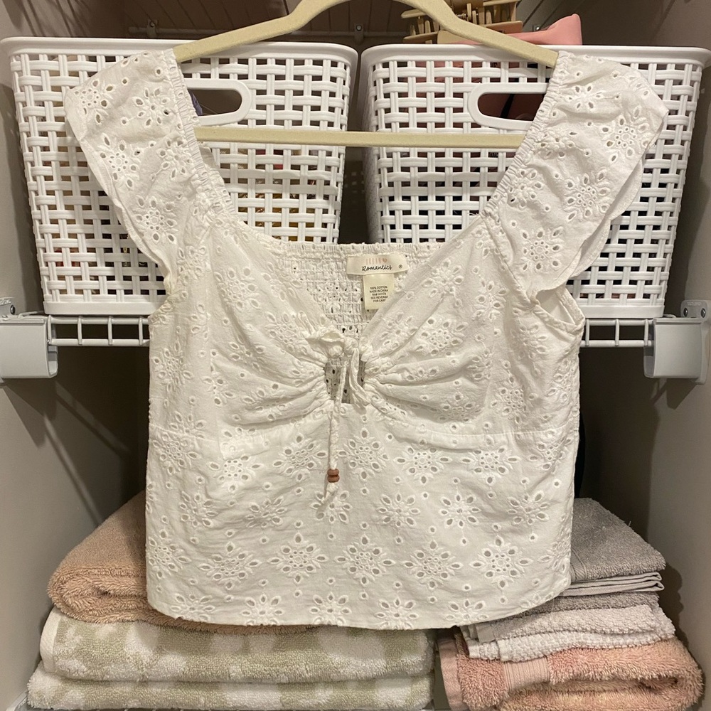 URBAN Romantics White Eyelet Crop Top